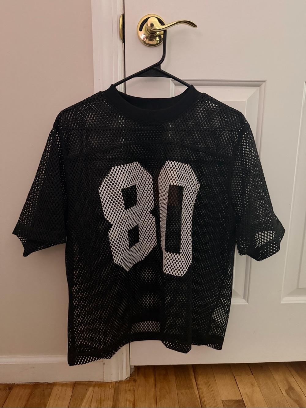 Stussy Men's Black Mesh Jersey Shirt with White '80' Graphic